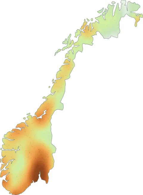 Kart over registrerte observasjoner av bittersopper i Norge.