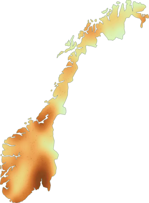 Kart over registrerte observasjoner av bjørkemusserong i Norge.