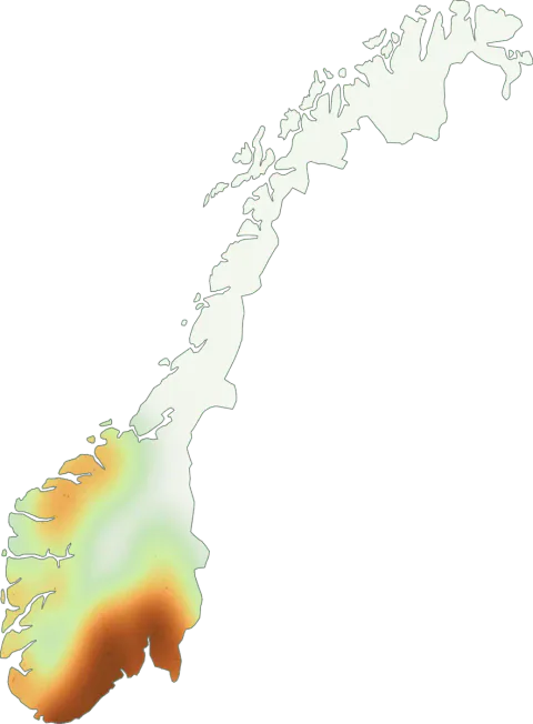 Kart over registrerte observasjoner av blomkålsopp i Norge.