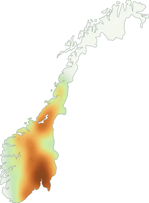 Kart over registrerte observasjoner av franskbrødsopp i Norge.