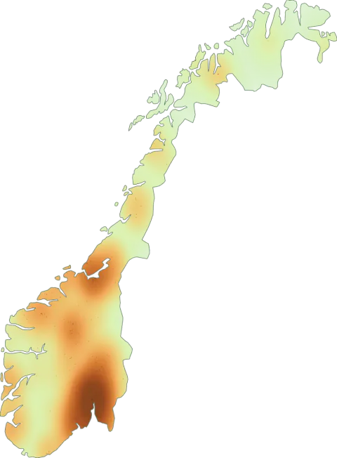 Kart over registrerte observasjoner av grå jordmusserong-gruppen i Norge.