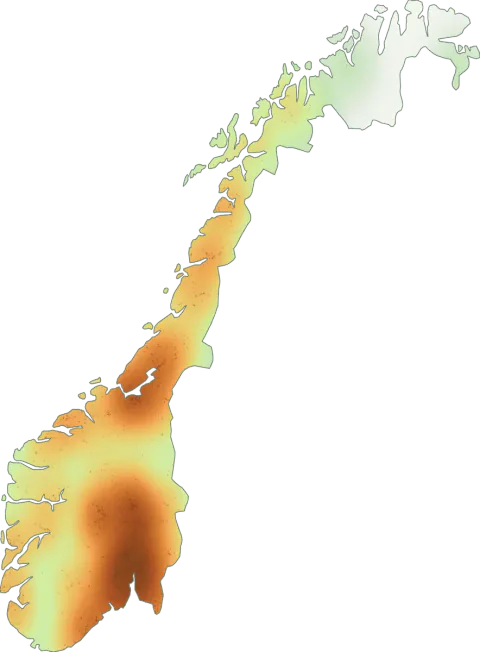 Kart over registrerte observasjoner av granmatriske i Norge.