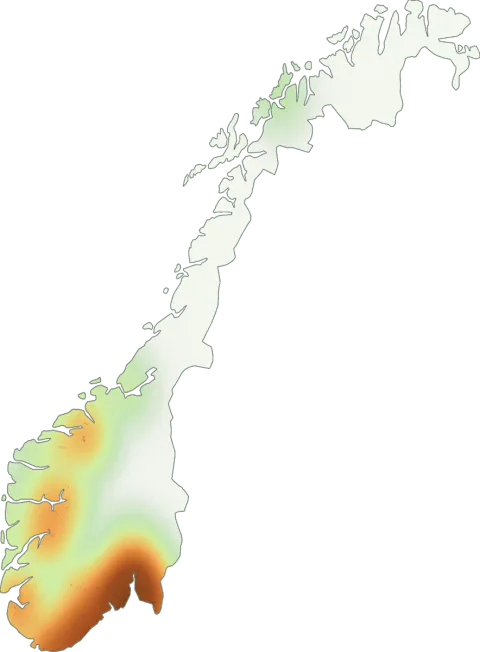 Utbredelseskart for Gul fluesopp