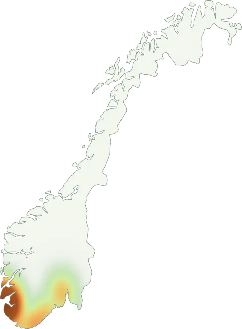 Kart over registrerte observasjoner av judasøre i Norge.
