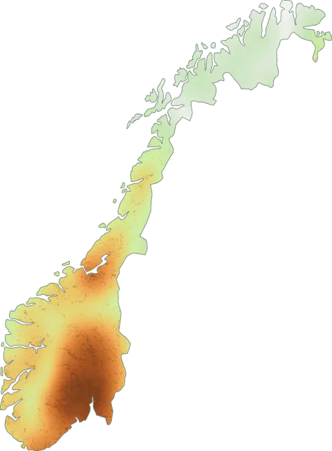 Kart over registrerte observasjoner av knivkjuke i Norge.