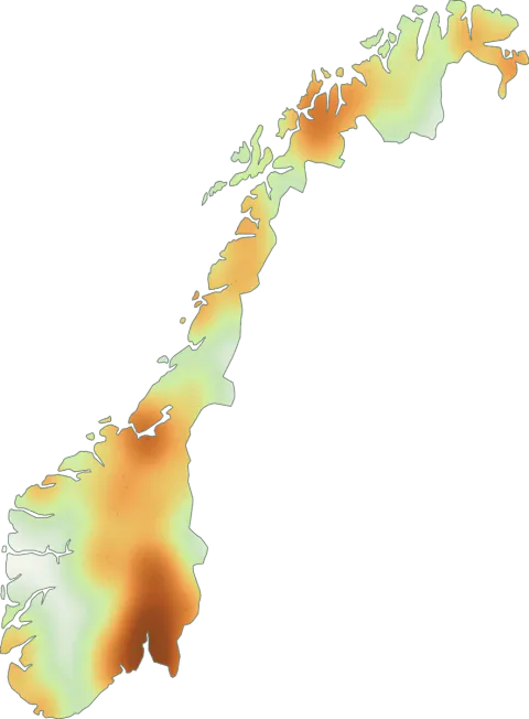 Kart over registrerte observasjoner av kompostsliresopp i Norge.