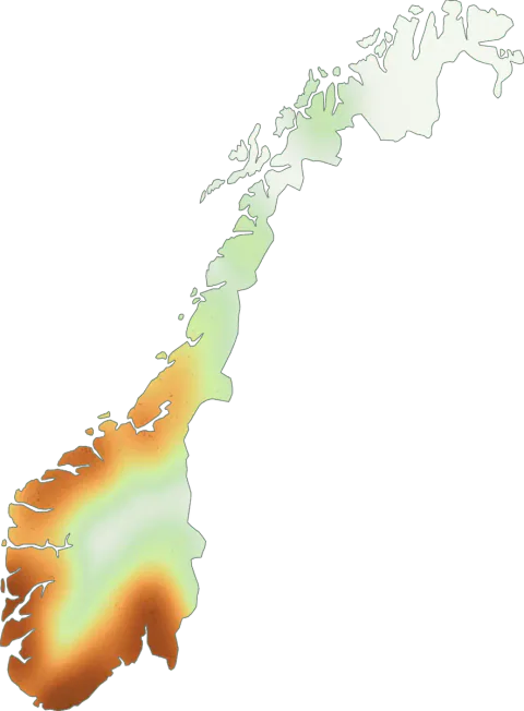 Kart over registrerte observasjoner av krittøsterssopp i Norge.