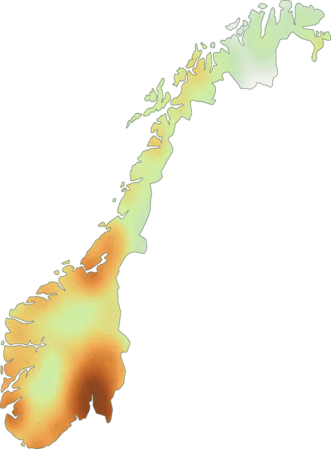 Kart over registrerte observasjoner av lakrisriske i Norge.