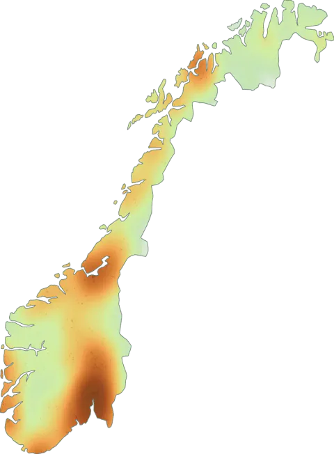 Kart over registrerte observasjoner av matblekksopp i Norge.