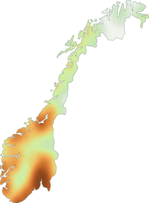 Kart over registrerte observasjoner av melsopp i Norge.