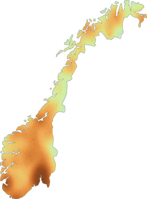 Kart over registrerte observasjoner av mild gulkremle i Norge.