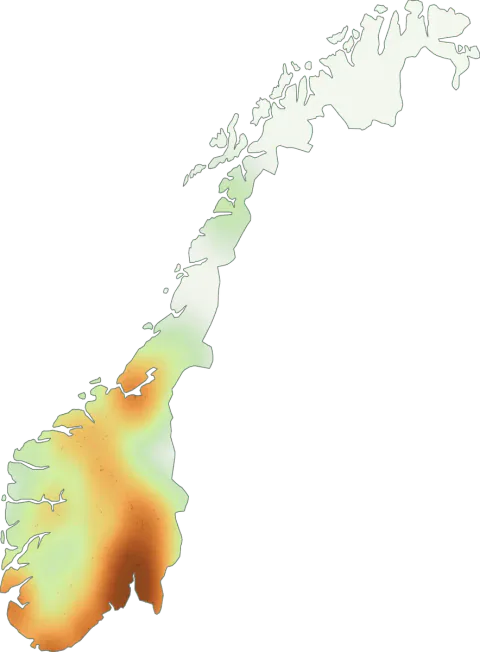 Kart over registrerte observasjoner av nelliksopp i Norge.