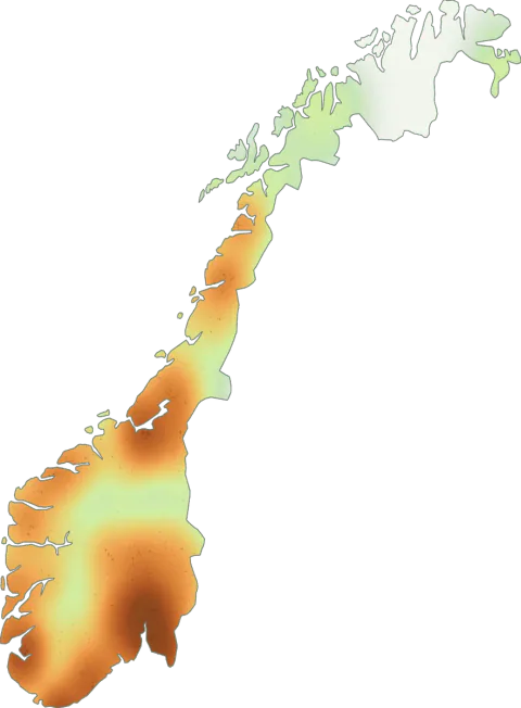Utbredelseskart for Oransjeslørsopp