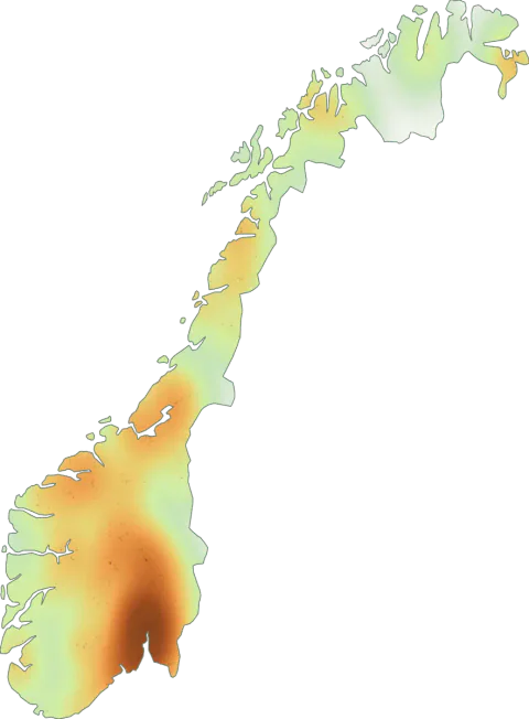 Kart over registrerte observasjoner av reddikmusserong i Norge.