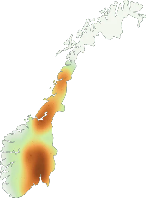 Utbredelseskart for Rødflekkvokssopp