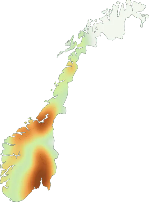 Kart over registrerte observasjoner av skarlagen vårbeger i Norge.