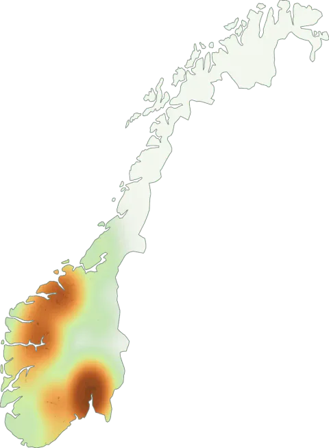 Kart over registrerte observasjoner av skrukkeøre i Norge.