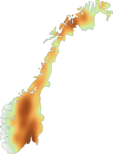 Kart over registrerte observasjoner av sommermunkehatt i Norge.