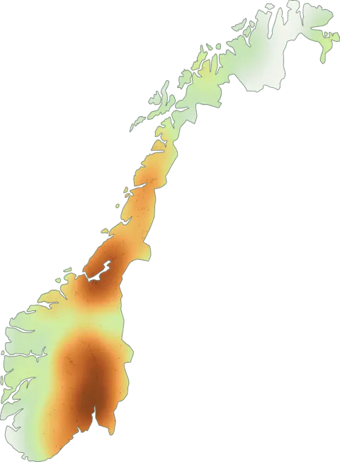 Kart over registrerte observasjoner av svovelriske i Norge.